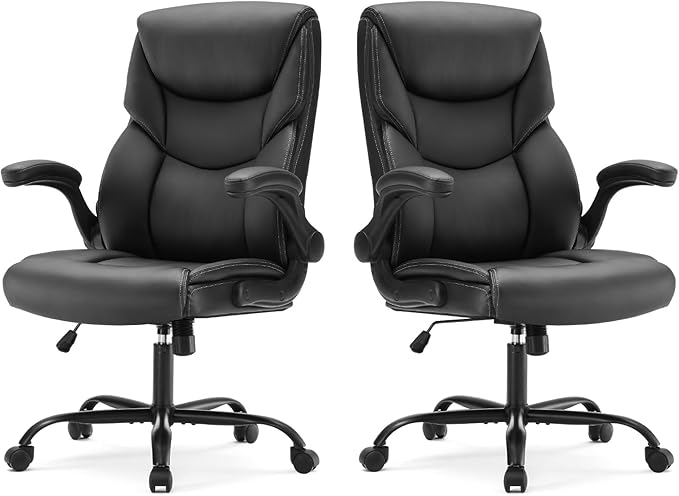 Sweetcrispy Heavy Duty Office Chair, Gaming Desk Chair 2 Pack | Flip-Up Arms, Adjustable Height, PU Leather Swivel Rolling Wheels, Computer Work, Inky by Sweetcrispy