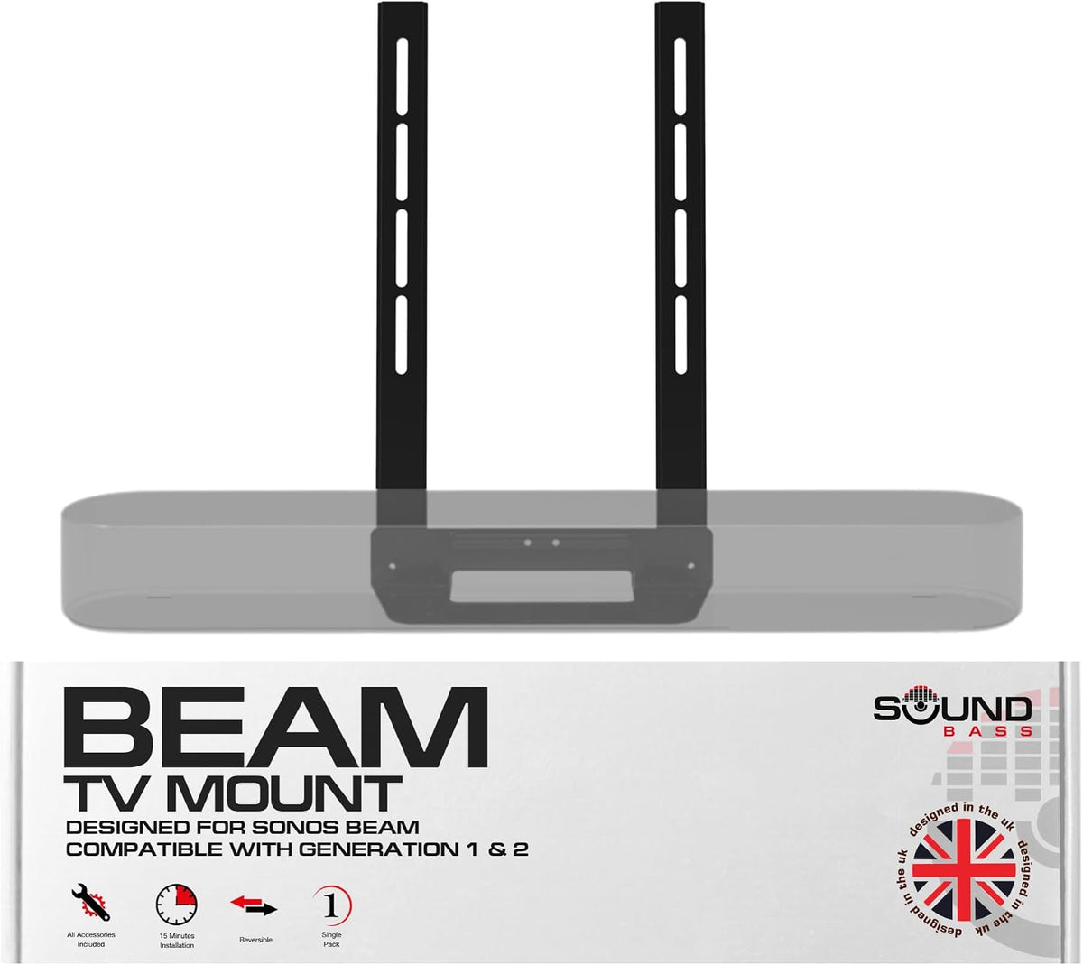 Soundbar TV Mount Attachment for Sonos Beam Gen 1& 2 Only, Black by Sound Bass