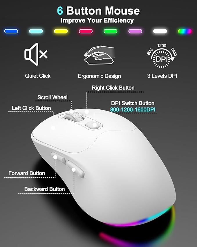 Wireless Keyboard and Mouse Combo, 7 Backlit Effects, Light Up Letters, Rechargeable, Phone Holder, 6 Button Mouse, Ergonomic Tilt Angle, 2.4GHz Silent USB Keyboard Mouse for Laptop, PC - Image 6