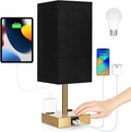 Bedside Lamp with USB Ports - Touch Control Table Lamp for Bedroom with USB C+A Charging Ports & AC Outlets, 3 Way Dimmable Nightstand Light for Living Room (LED Bulb Included, Brass - Black) by Soilsiu