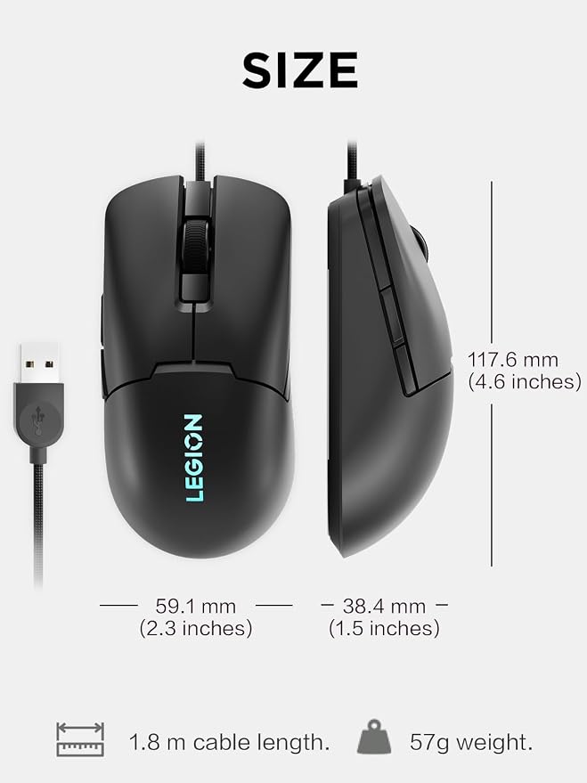 Lenovo Legion KM310 RGB Wired Gaming Keyboard & Mouse Combo - K310 Keyboard w/Silent Operation & Compact Water-Resistant Design - M300S Mouse with 8000 Adjustable DPI, 220 IPS, 6 Programmable Buttons - Image 6