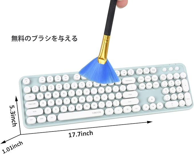 UBOTIE Colorful Wireless Keyboard and Mouse Combo (Green-White) | Retro Typewriter Floating Full-Sized Keys Computer Keyboard with Optical Mouse, 2.4GHz USB Connection for Windows Mac - Image 3