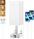 White Touch Table Lamp for Bedroom - Dimmable, USB C+A, 2 AC Outlets | 3-Way Dimming, 3000K Bulb Included, Square White Lampshade and Silver Base, Desk Lamp for Nightstand, Living Room, Dorm by Aooshine