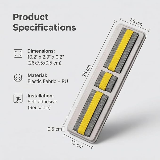 3-Pocket Adhesive Hard Drive Holder for Laptop, Mouse Holder for Laptop, SSD, USB Drive, Mouse, Cables (Yellow) - Image 3