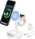 Aeinidi 3 in 1 Fast Wireless Charging Station for Apple, 15W Strong Magnetic Charging Stand Compatible with MagSafe Charger for iPhone 17 16 15 14 13 12 Apple Watch AirPods Series by Aeinidi
