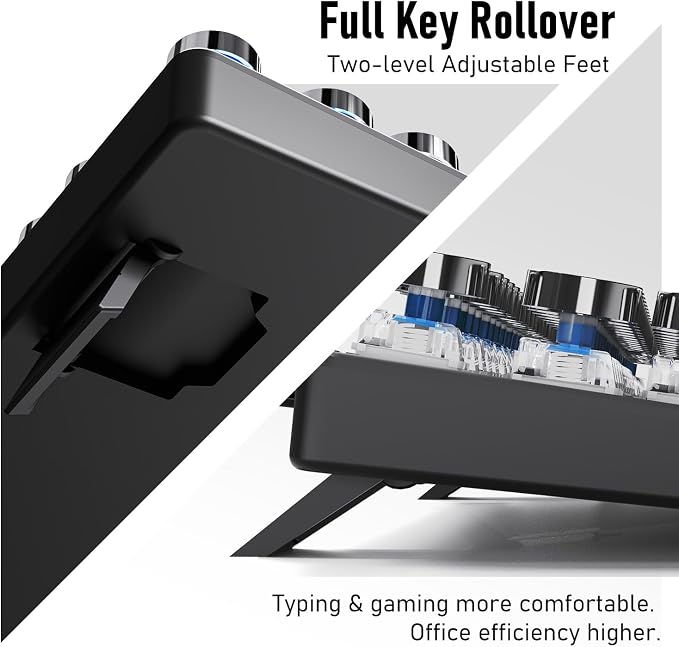 SEUNKWANG Typewriter Style Mechanical Gaming Keyboard with White Backlit, Wired Retro Punk Computer Keyboard Durable Metal Panel, Clicky Blue Switch, Round Keycaps, Full-size for PC/Desktop/Win, Black - Image 7