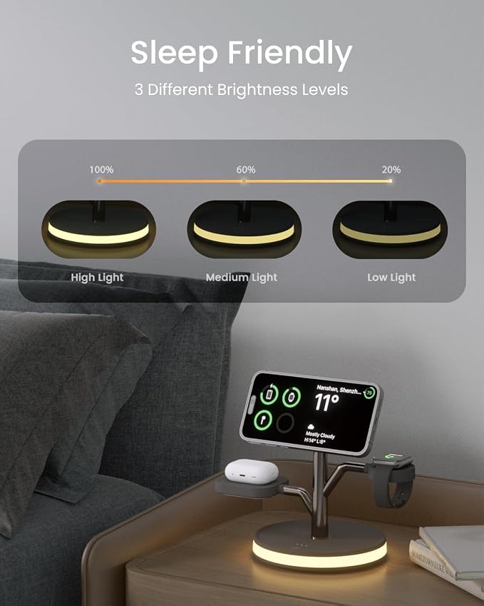 Wireless Charger, 3 in 1 Magnetic Charging Station for Apple Device | Fast Charging Tree-Shaped Stand with 20W Adapter, Qi-Certified Charger for iPhone 12-17 Series, Apple Watch, AirPods - Image 4