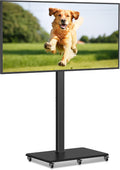 Tall Floor TV Stand for 32-75" TV Portable Rolling TV Cart with Wheels Height Adjustable with Wood Base, Holds up to 88 lbs, Max VESA 600x400mm TS005HB by XINLEI