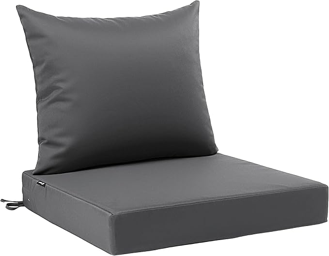 Favoyard Outdoor Patio Seat Cushions Set, 22x22 Inch, Waterproof, Dark Gray | Fade-Resistant, Removable Cover, Deep Seat & Back Cushion, Tie Straps for Patio Furniture, Garden, Rocking Chair, Sofa Couch by OutdoorFurnitureAccessories
