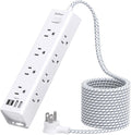 Surge Protector Power Strip - 10 FT Extension Cord with 12 AC Outlets 4 USB | Flat Plug Power Strip Wall Mount Overload Protection, 1050J, Desk Charging Station for Home Dorm Room Office, ETL Listed by Addtam