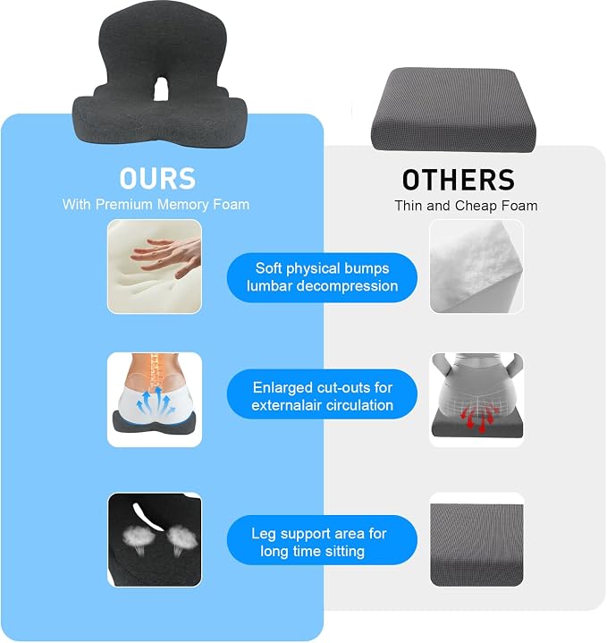 Denchy Memory Foam Car Seat Cushion with Back Support, Truck Driver Cushion | Seat Cushion with Lumbar Support Pillow for Long Driving, Orthopedic Butt Sitting Pad for Office Chair Pain Relief - Image 5