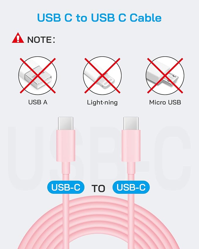 20W Fast Charger for iPhone 17/16/15 with 10FT Cable [3-Pack] - Light Pink | USB-C Wall Charger & C-to-C Cable, Compatible with iPhone 17/16/15 Series, USB-C iPad Pro/Air/Mini & More - Image 3