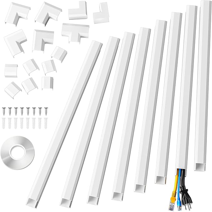 Yecaye 125In Cord Covers for Wall Mounted TV, W0.98in H0.51in, White | Medium Cord Hider for 3 Cords, Cable Management Kit, Wire Hiders Concealer on Wall by Yecaye