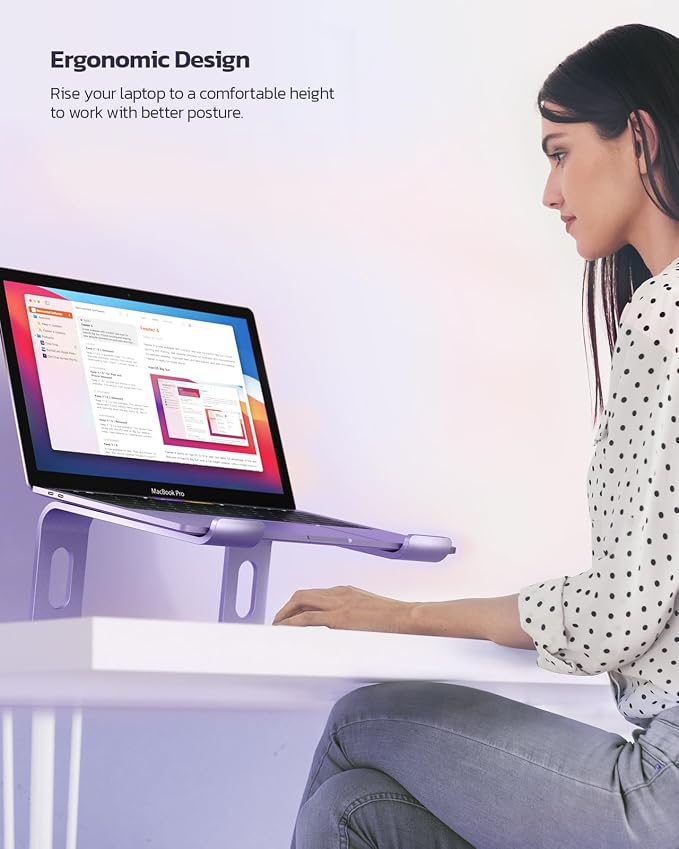 Nulaxy Full Aluminum Laptop Stand, Stable Support to 22 lbs, Purple | Detachable for Portable Storage, Easy Setup, Saves Desk Space, Compatible with 10-16 Inch Laptops, Office Desk Accessories - Image 6