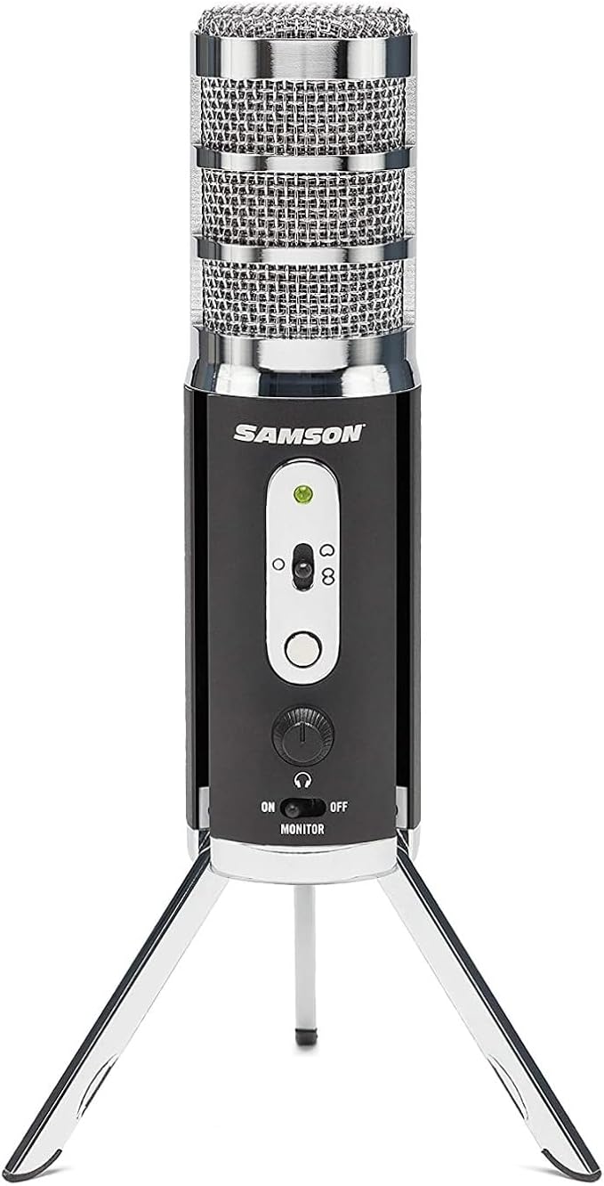SAMSON Technologies Satellite USB/iOS Condenser Microphone | Dual 16mm condenser capsules with 24-bit/96kHz audio and fold-back legs for streaming, podcasting and recording by Samson