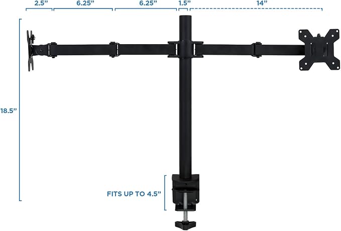 Mount-It! Dual Monitor Desk Mount, 17-32", 19.8 lbs Each | Full motion arms with tilt, swivel & rotate, VESA 75x75 100x100, C-clamp and grommet base. - Image 9