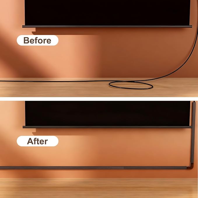 Yecaye Cord Hider, 113in One-Cord Cable Raceways, W0.59in H0.4in, Darkwood | TV Cord Covers for Wires on Wall, Easy Install Cable Management Kit for 2 Small Wires - Image 5