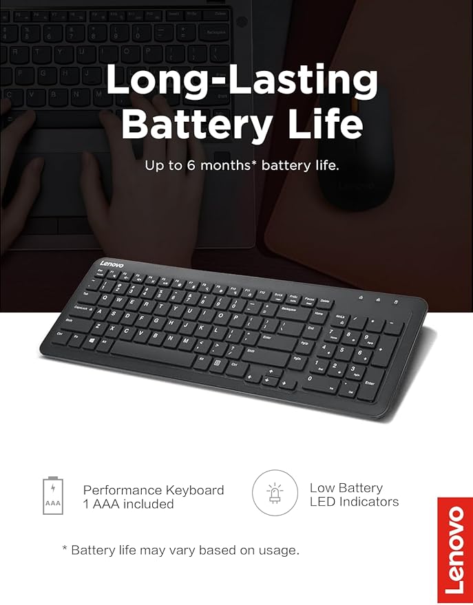 Lenovo 300 Wireless Keyboard, Black - Image 2