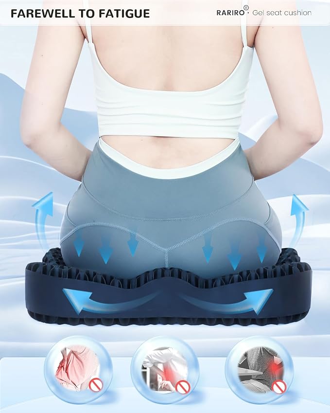 Breathable Honeycomb Gel Seat Cushion, Pressure Relief Cushion Long Sitting | Office Chair Pad, Car, Wheelchair, Home, Ergonomic Seat Cushion, Thickened 16.9*14.5*2.75in, Black - Image 2