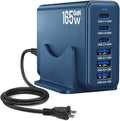 165W GaN Charging Station, 6-Port USB C & USB A Charger, Navy Blue | 165W GaN, 6-Port USB Charging Station, 3x40W USB-C + 3x15W USB-A, ABS+PC, Charge 6 Devices, Home Office Travel by Unknown