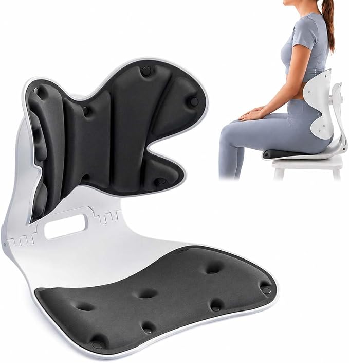 Foldable Adjustable Seat Cushion Back Support for Office Chair (Black) | Ergonomic Lumbar Support, Lower Back Pain Relief, 4-Level Height, Posture Corrector for Long Sitting, Office Home Chair, Car by Unknown