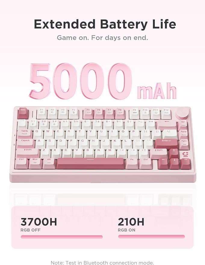 wegear 75% Compact Mechanical Keyboard with Knob for PC/Mac/Laptop-Pink | Hot-Swappable Linear Switch, Tri-Mode Bluetooth/2.4G Wireless/USB-C Wired, Gasket Gaming Keyboard, PBT, RGB Backlit, 79 Keys - Image 3