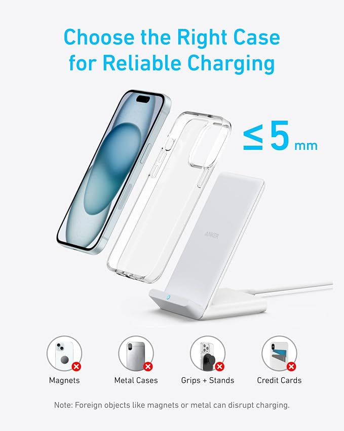 Anker 313 Qi-Certified 10W Max Wireless Charger Stand | Fast Power for iPhone 15 / 14 / 13 / 12 / 11 / X / 8, Galaxy S23 / S22, and More (Micro-USB Cable, Adapter Not Included) - Image 6