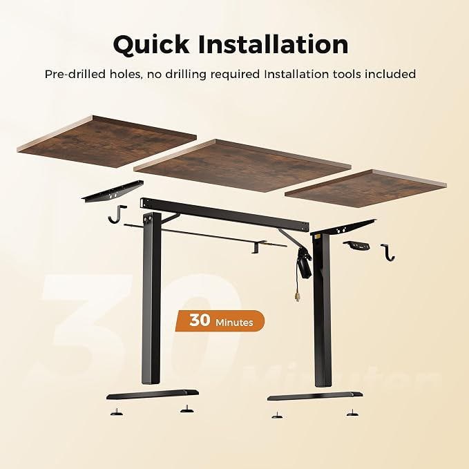 Agilestic Electric Height Adjustable Standing Desk, 63 Inch, Vintage Brown | Smooth Height Adjustment, Memory Presets, Hooks, Stable Steel Frame,154 lbs Capacity, Easy Assembly, Splice Board - Image 7