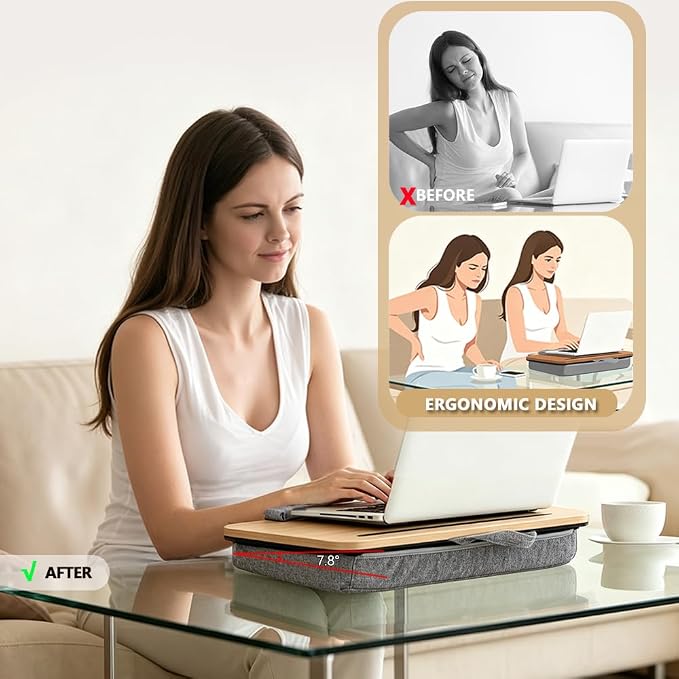 Lap Desk for Bed, Fits 14–17 Inch Laptops | Soft padded suhion,built-in pen slot,compact for bed,couch & travel use - Image 4