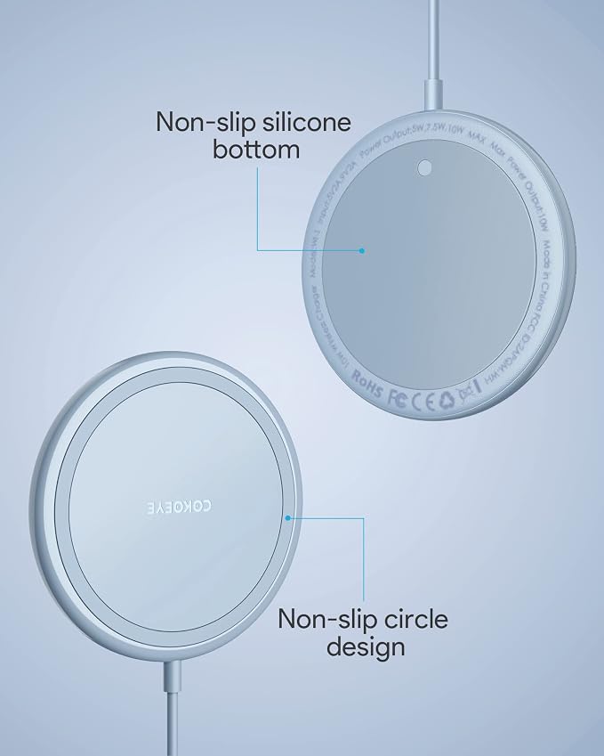 Wireless Charger, 15W Max Fast Wireless Charging Pad 2-Pack Compatible with iPhone16/16Plus/16Pro/16ProMax/iPhone15/15Pro/15Plus/14/13/12/Samsung S24 /S24Ultra/S23Ultra/S22/S21,AirPods Pro 2 Blue - Image 8