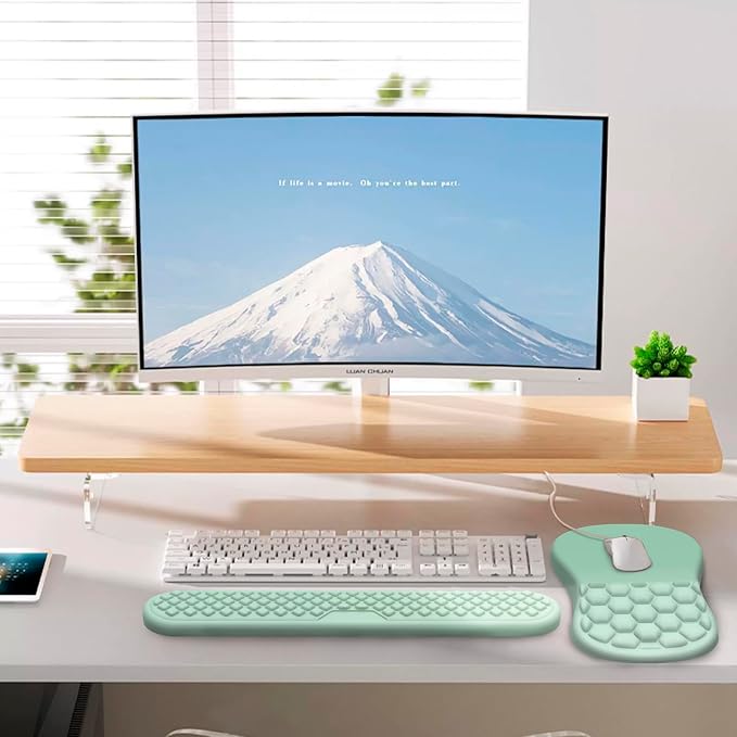Ergonomic Mouse Pad Wrist Rest, 2 in 1 Keyboard Pad for Office | Memory Foam, 15° Ergonomic Slope, Massage Bead Design, Non-Slip PU Base, Lycra Fabric, for Office & Gaming, Gradient Green - Image 6