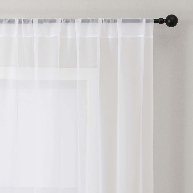 Short White Sheer Kithen Cafe Curtains 24 Inch Length 2 Panels Set | Half Curtains for Living Room Bedroom Basement Bathroom Small window, Sheer curtain over sink, Rod Pocket, Each 42"W x 24"L - Image 9