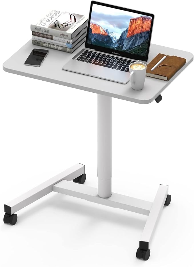 28-Inch Mobile Standing Desk, Computer Workstations with Cup Holder, Portable Standing Desk with Lockable Wheels, Rolling Table for Home Office Classroom Hospital (White) by MPETAPT