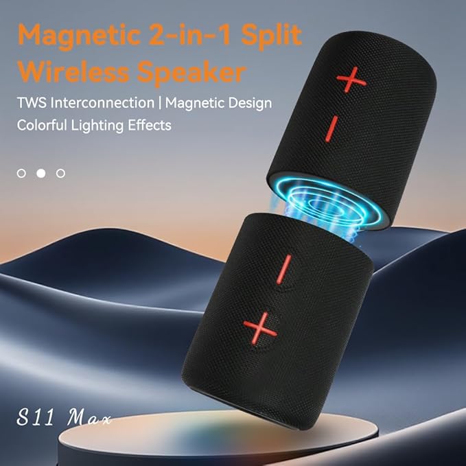 2 in 1 Magnetic Dual Splittable Bluetooth Speaker, 40W Portable Wireless Speakers with Deep Bass, IPX6 Waterproof, Bluetooth 5.3, 24H Playtime, 360° Stereo Sound for Home, Outdoor, Party, Travel - Image 3