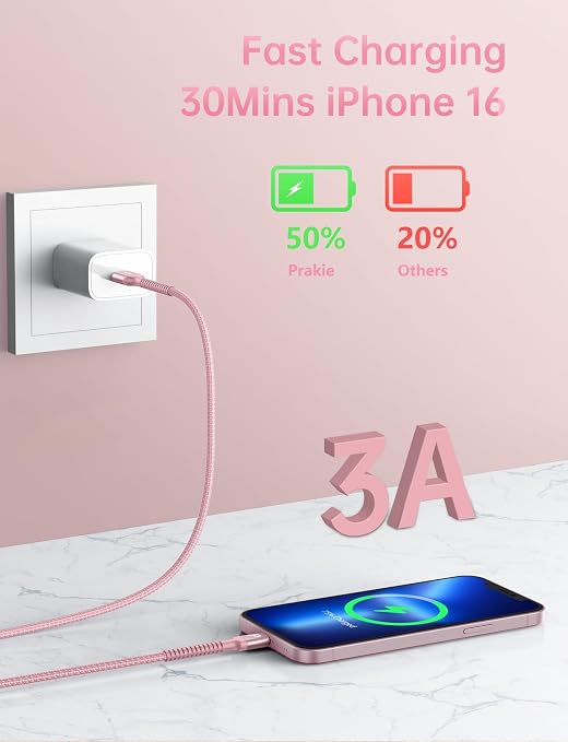 iPhone 16 USB C Cable Fast Charging [2 Pack, 6FT], USB A to USB C Charger | Cord Upgraded Extra Durable Braided USBC Cable Compatible with iPhone 17 16 15 Pro Max, and More USB C Devices -Pink - Image 2