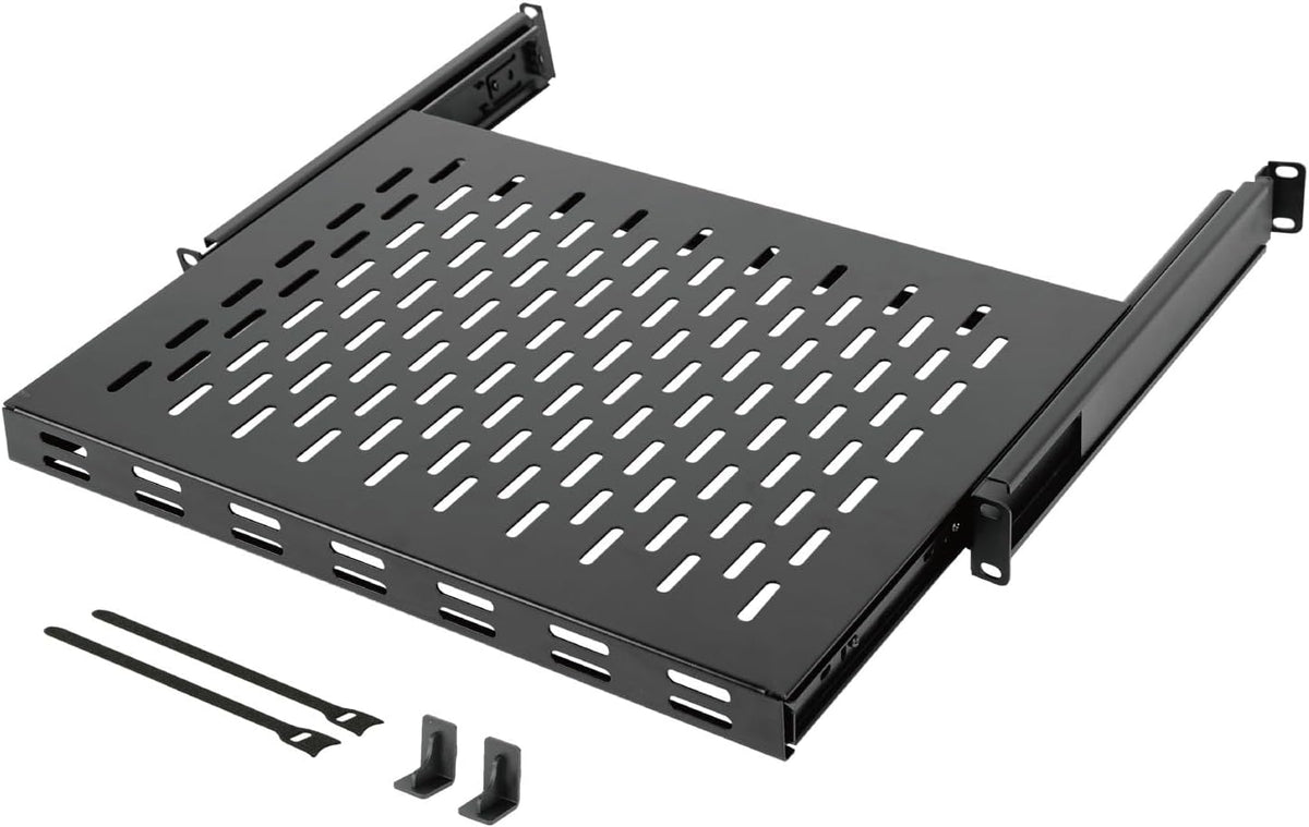 Tecmojo 1U Sliding Rack Shelf,4-Post Vented Rack Mount Shelf,13.8in Deep with Adjustable Mounting Depth 13.8-19.7in,Supports to 110lbs,for 19 Inch AV/Network Equipment Rack,Unassembled,Black by Tecmojo
