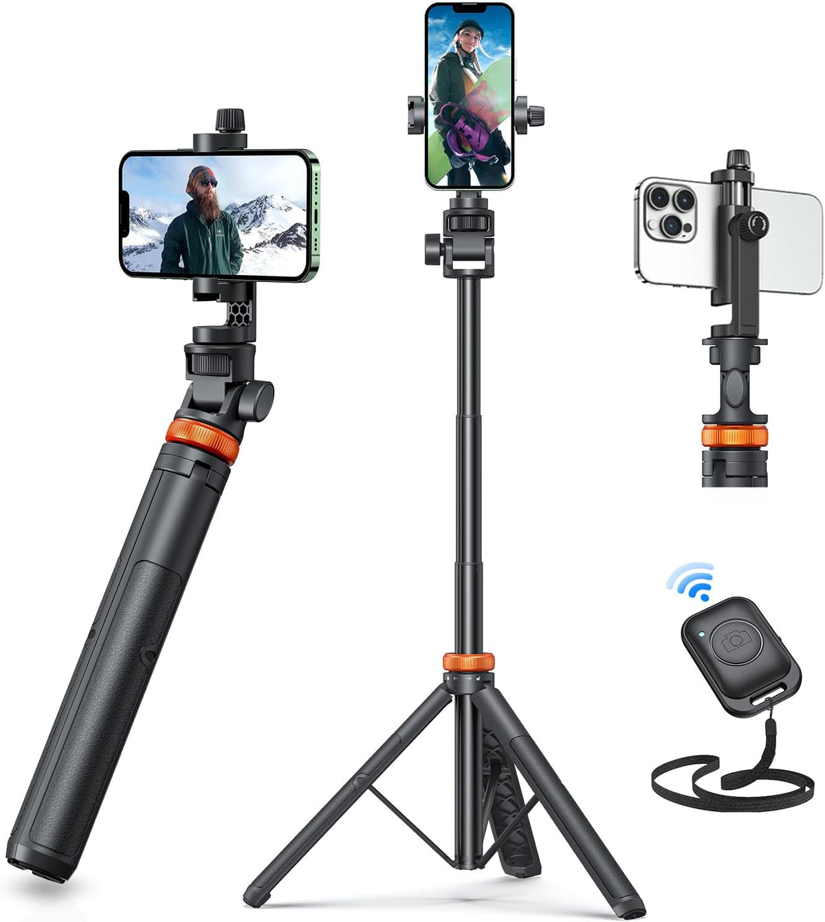 EUCOS 62" Phone Tripod, Tripod for iPhone & Selfie Stick with Remote by eucos