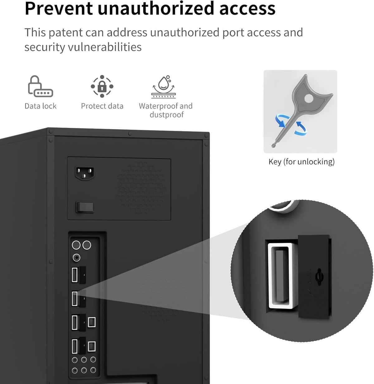 100PCS USB Metal Port Lock Blocker with 10 Keys - Secure USB-A Port Protector for PC/Laptop, Anti-Theft Data Security Lock, Dust & Moisture Proof Cover, Removable Type-A Connector Black - Image 6