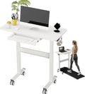 35" Pneumatic Standing Desk for Walking Pad with Wheels Drawer, White | Height Adjustable Rolling Desk, Mobile Computer Workstation with Hook Locking Casters for Treadmill & Home Office by DAWNYIELD