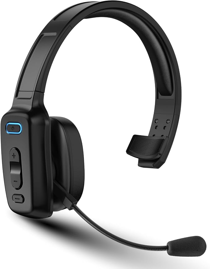 Trucker Bluetooth Headset, 60-Hour AI Noise-Canceling Mic for Driving | Mute Button, Multipoint Pairing, Single-Ear Design, Over-Ear Comfort, Bluetooth 5.2 Wireless Headphone, Phone/PC, Office/Work by Home
