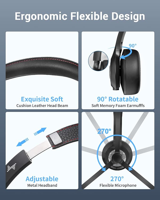 JIAMQISHI Wireless Headset with Mic for Work, Bluetooth V5.2 Headphones with Noise Cancelling Microphone, USB Dongle, Clear Calls & Mic Mute, for Laptop, PC, iPhone & Android Phones - Image 6