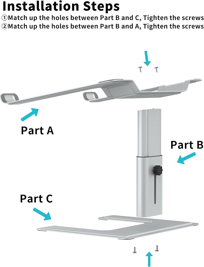 ALASHI Laptop Stand for Desk, Computer Stand Adjustable Height, Ergonomic Notebook Laptop Riser, Aluminum Metal Holder Compatible with 10 to 17.3 Inches Notebook PC Computer, Silver - Image 6