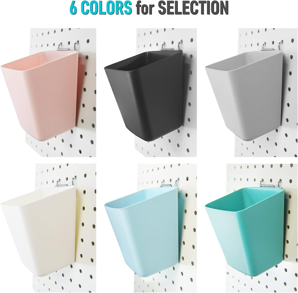 Large Pegboard Cups, 6Pack Peg Board Square Storage Bins With Hooks (Green) - Image 7
