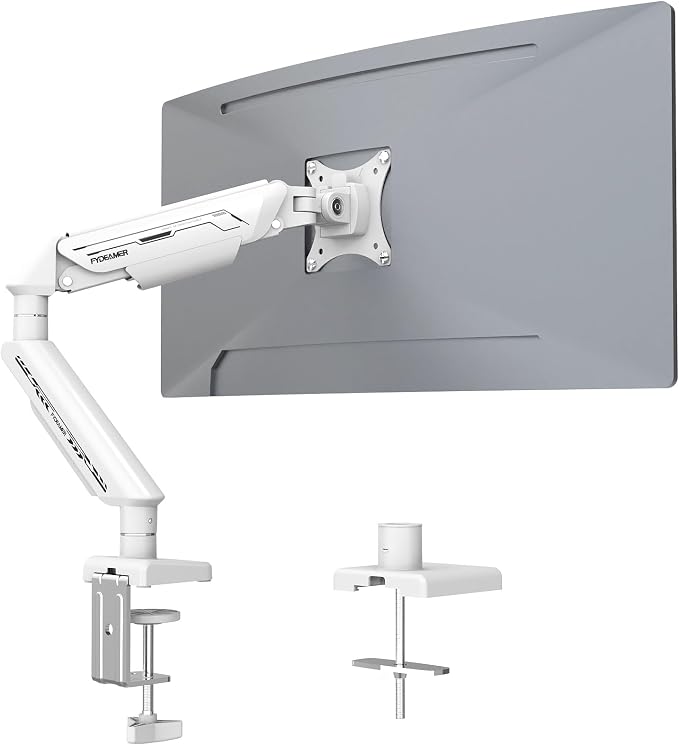 Fydeamer Monitor Arm for 17-35" Screens up to 24.2 lbs, Ergonomic Gas Spring Monitor Stand with Height Adjust, Tilt, Swivel & Cable Management, VESA Desk Mount with 2 Types of Installation, White by Fydeamer