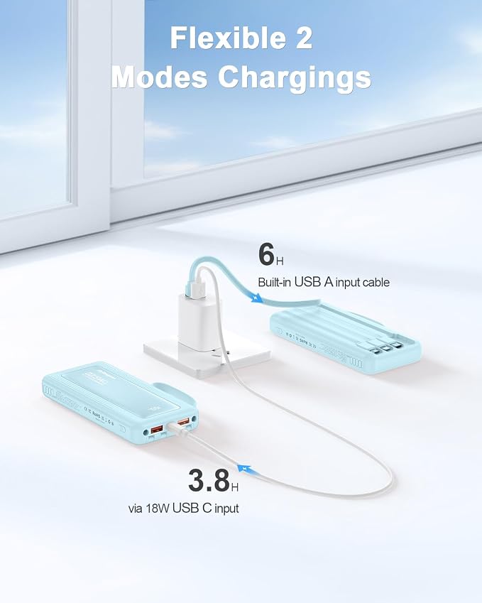 Portable Charger 10000mAh 22.5W Power Bank | Built in 4 Cables, Slim, Fast Charging, USB C LED Display, 6 Outputs & 2 Inputs, Flashlight - Image 7
