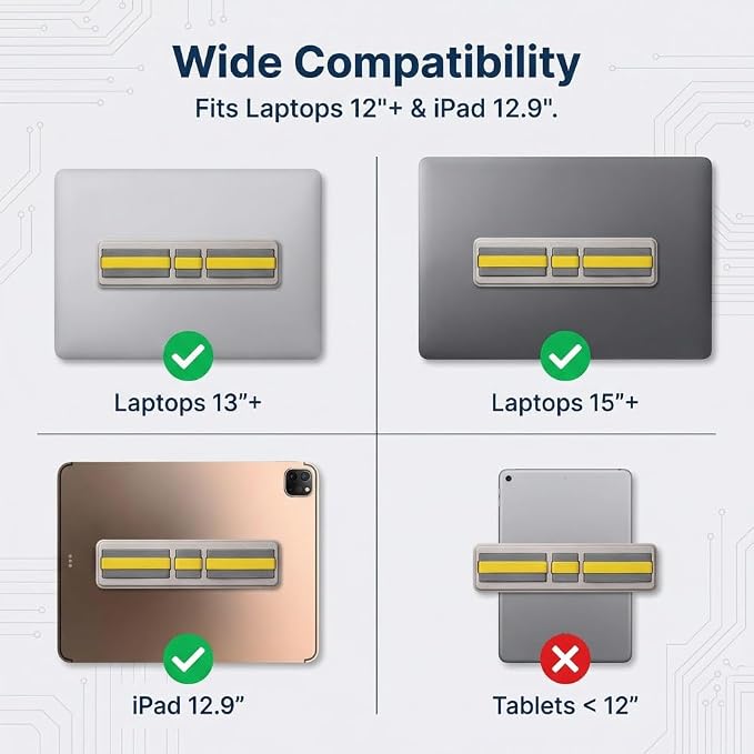 3-Pocket Adhesive Hard Drive Holder for Laptop, Mouse Holder for Laptop, SSD, USB Drive, Mouse, Cables (Yellow) - Image 2