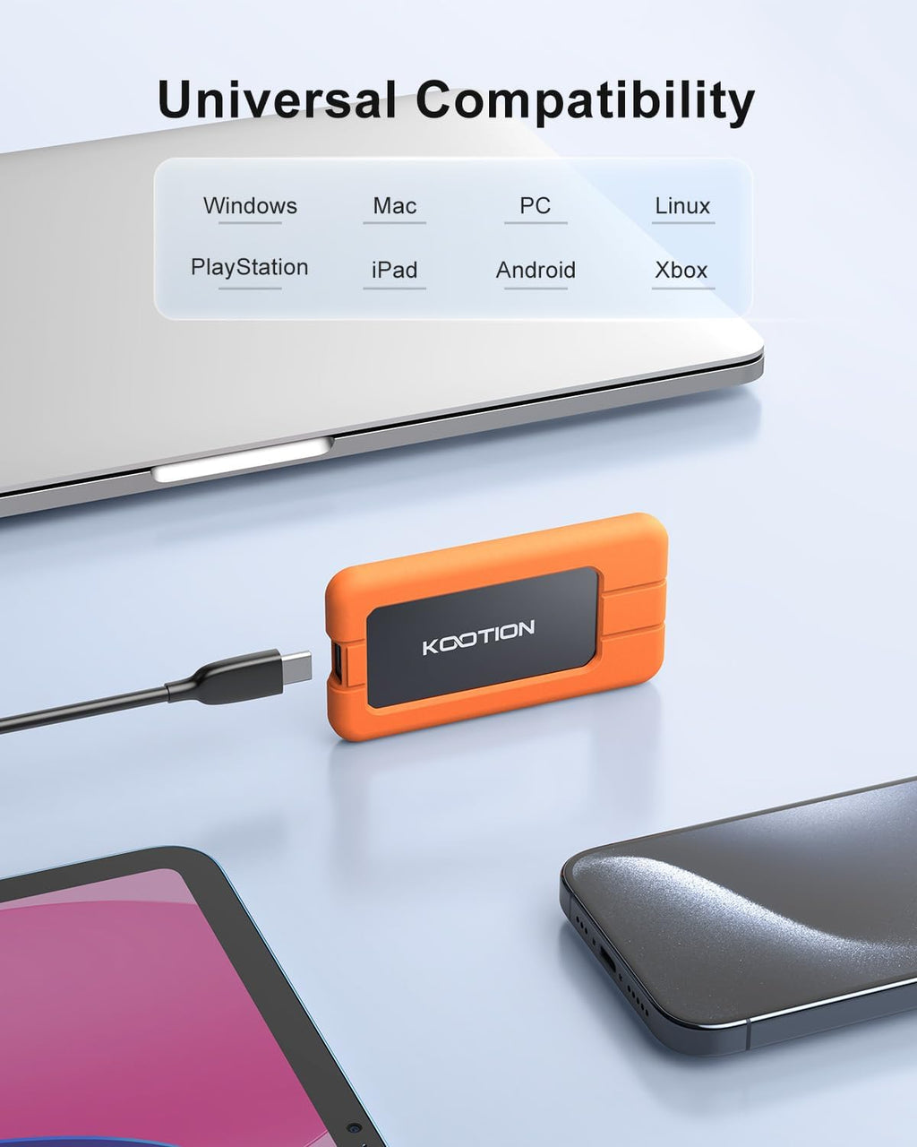 KOOTION 2TB Portable SSD USB-C Up to 2000MB/s USB 3.2 External SSD Portable Solid State Drive with Protective Case Shockproof Waterproof Type-C External Solid State Drive for PC/Mac - Image 4
