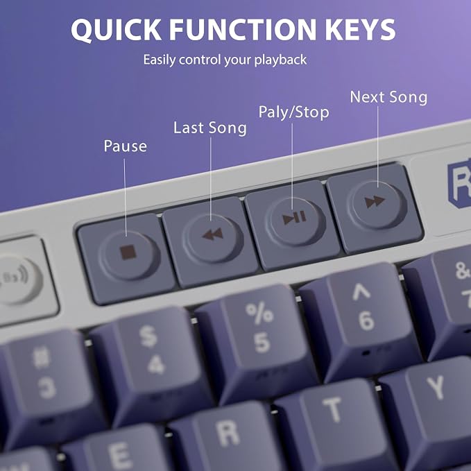 RK ROYAL KLUDGE M65 Wireless Mechanical Keyboard with Volume Knob, 60% Tri-Mode Gaming Keyboard 2.4G/BT/USB-C, Gasket Mount, Battery Display, PBT Keycaps, Hot-Swappable Beige Switch, Blue - Image 6
