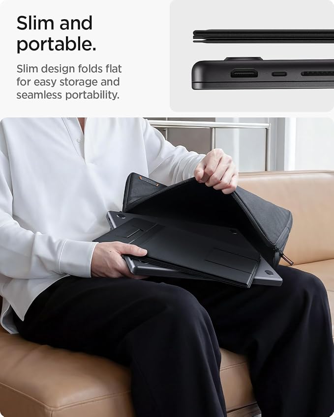 Spigen Slim Fold Portable Standing Desk Laptop Stand Foldable | Ergonomic Angle Lift Anti-Slip for MacBook Neo, MacBook Air, MacBook Pro 11"-16" and iPad/Air/Pro and More - Black - Image 5