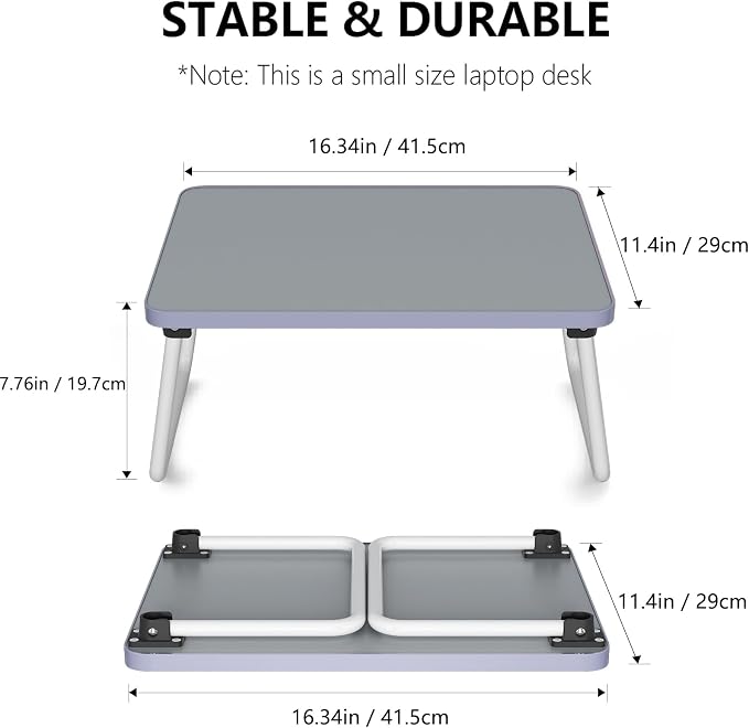 Foldable Lap Desk, Laptop Stand Bed Table Tray for Couch | Portable Breakfast Serving Tray, Lightweight Mini Lap Table, Works Great as Tablet Desk for Working, Reading & Writing, Gray - Image 3